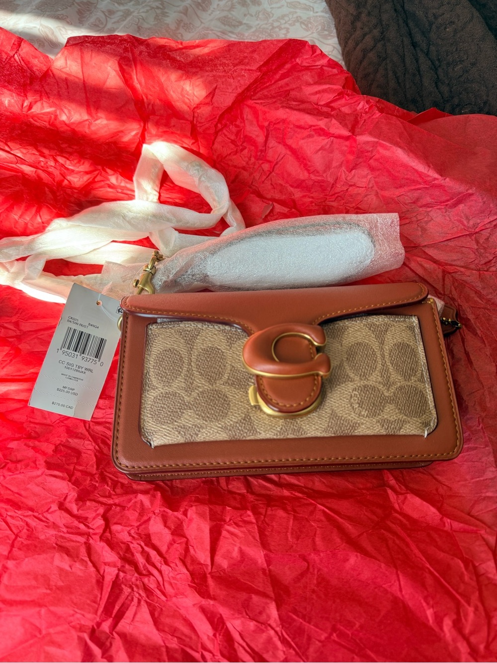 Coach Tan Signature Canvas Crossbody with Brown Leather Trim
